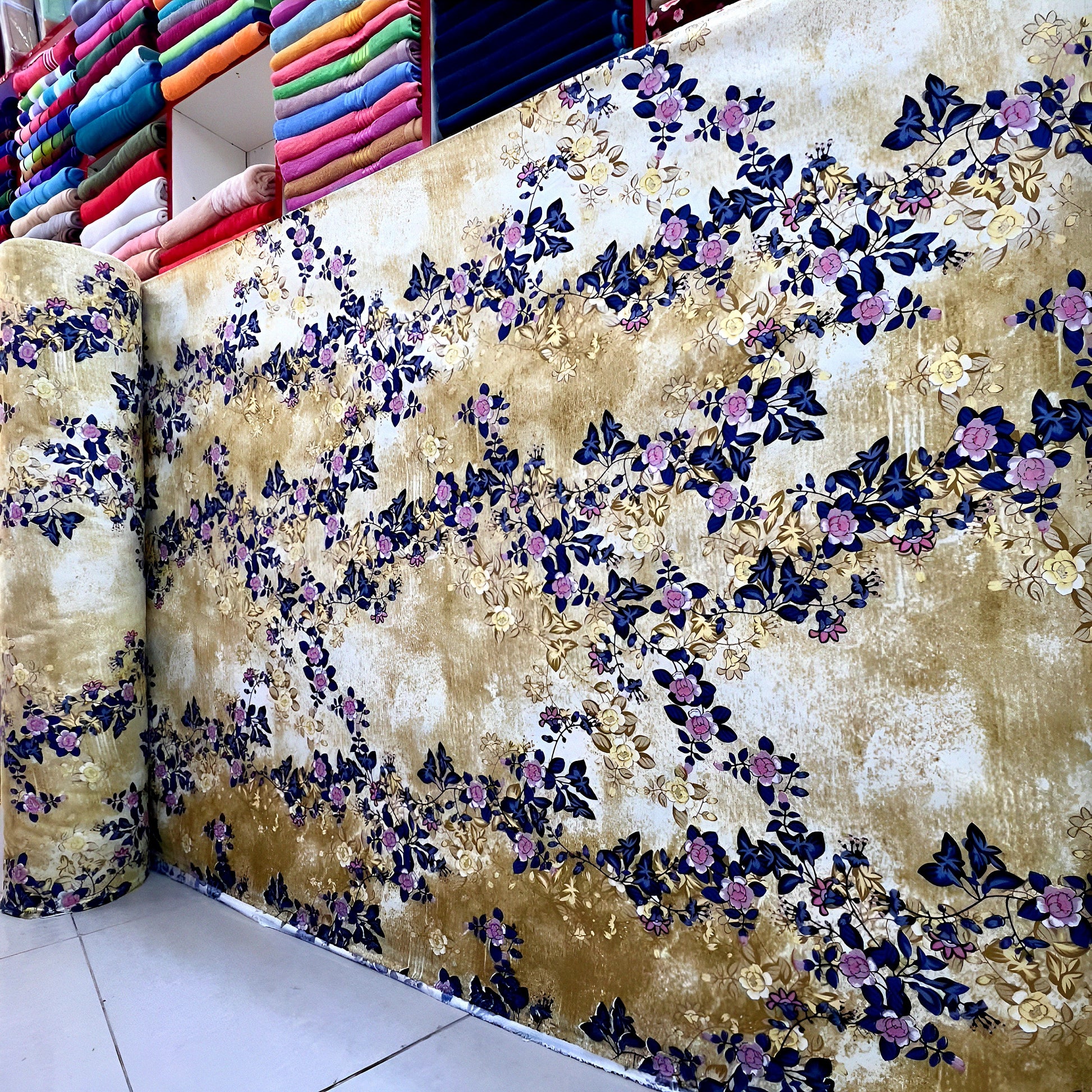 Blue Floral Printed Bedsheet Roll | Premium Microfiber Wholesale UAE - Julanar Home Decor